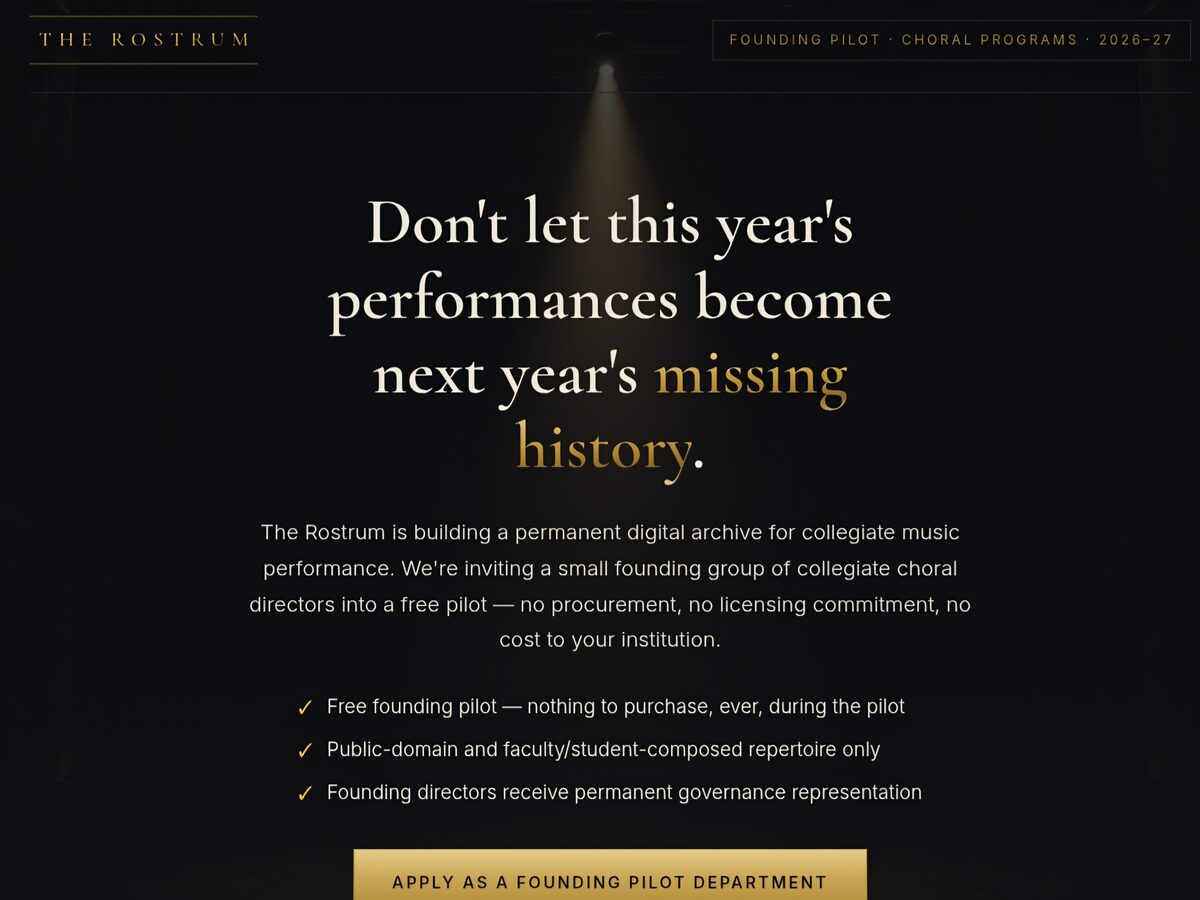 The Rostrum home page with its dark blue archive identity, introductory text and a form route for contributing a recording.